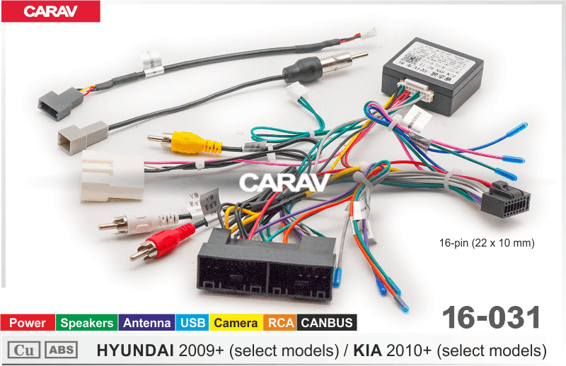 КомплектпроводовдляподключенияAndroidГУ(CARAV16-031)HYUNDAI(2009+)/KIA(2010+)Power+Speakers+Antenna+Camera+USB+RCA+CANBUS