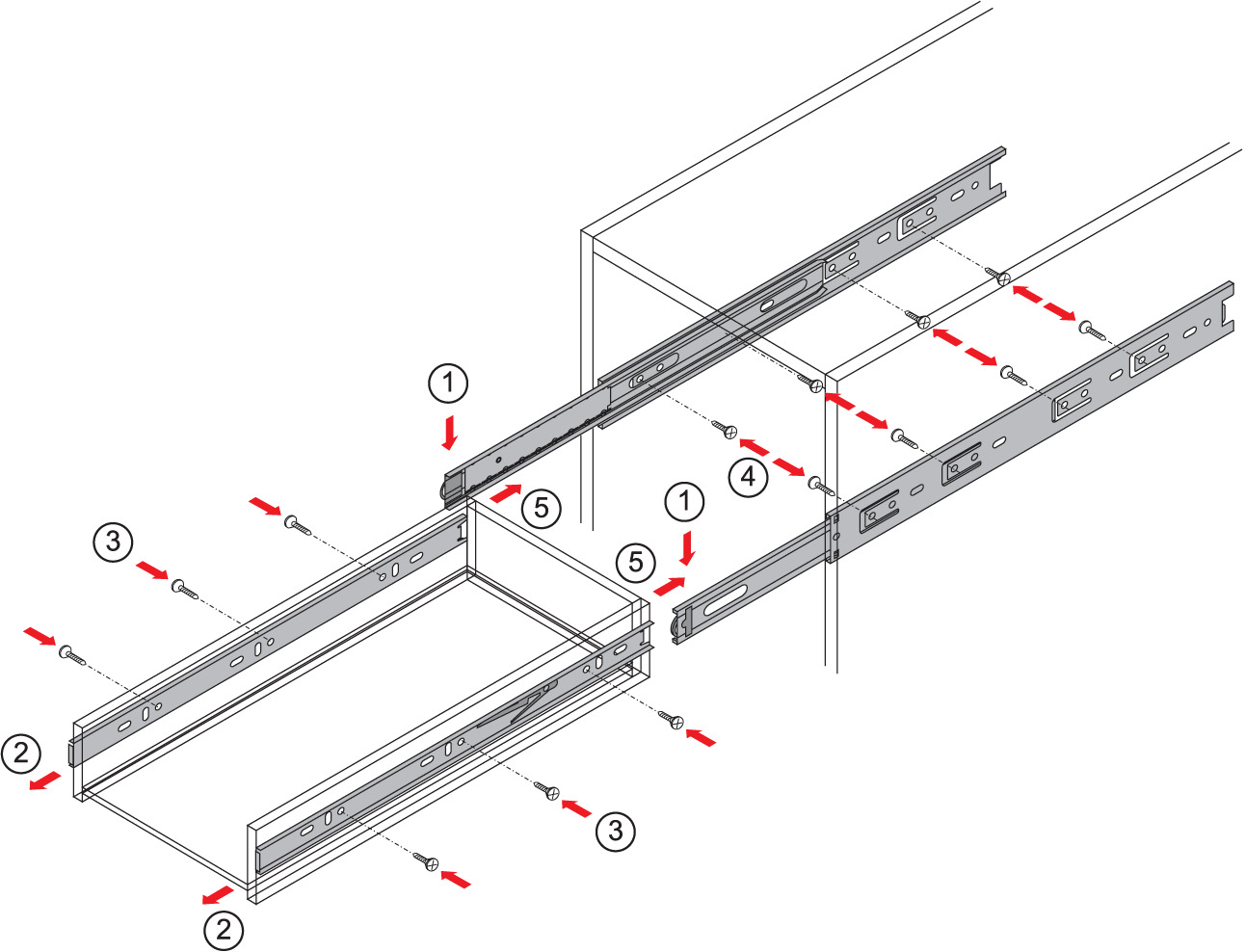 Как крепить направляющие шариковые для выдвижных ящиков схема