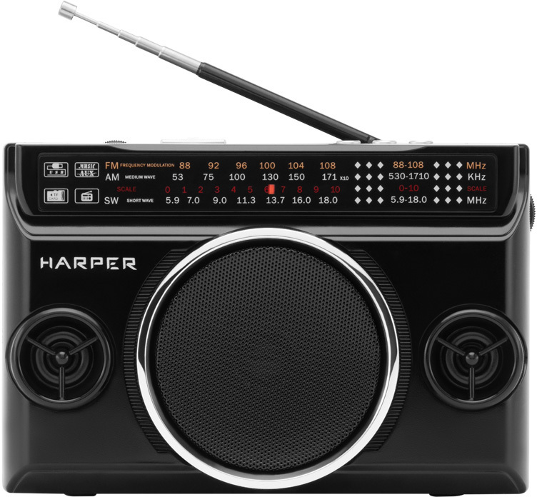 Радиоприемник портативный (USB, MicroSD, FM, AM, SW, bluetooth) c функцией MP3 плеера, Harper HRS-640 черный