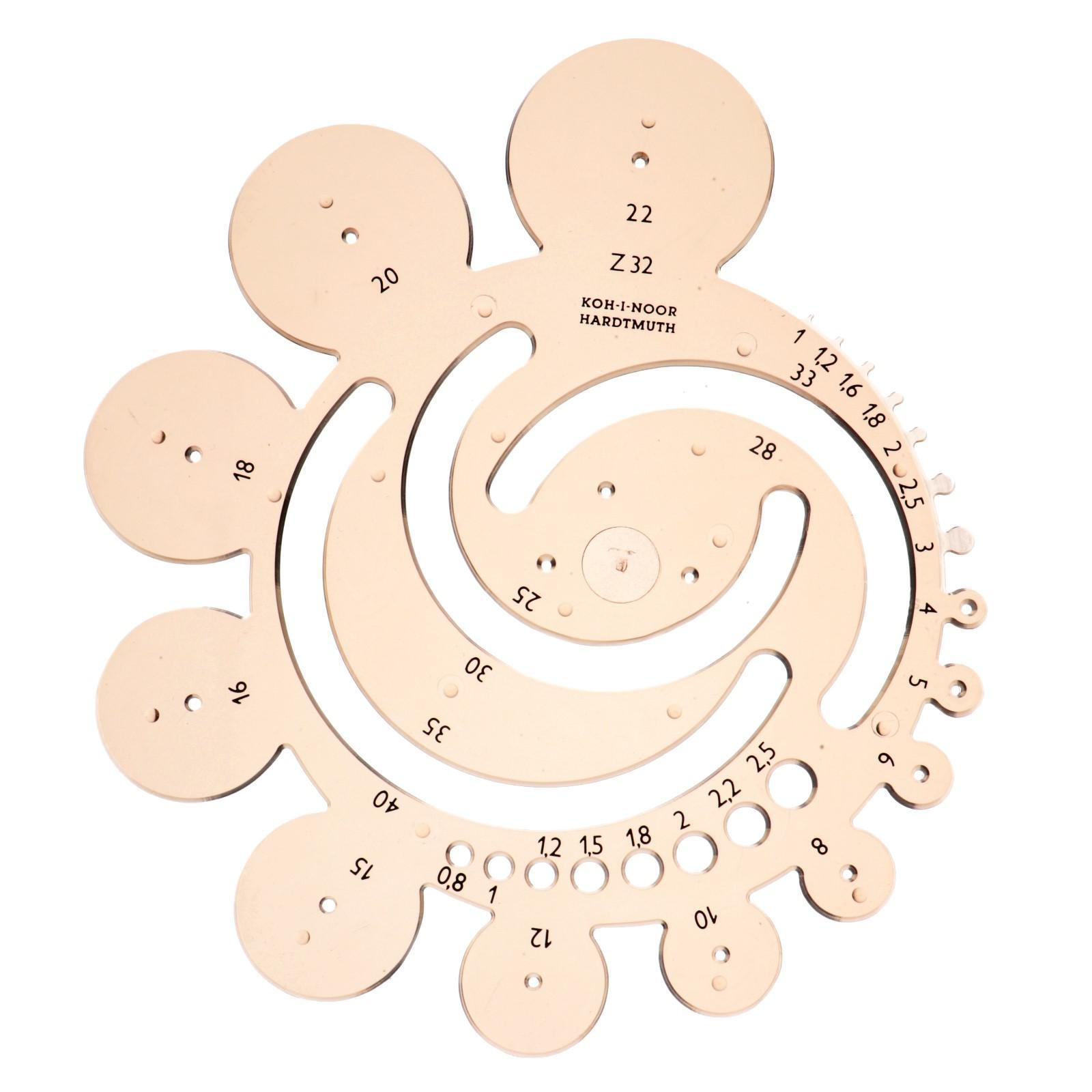 Трафарет Koh-I-Noor 7490 окружности с разными радиусами, дымчатый, шаблон, для черчения