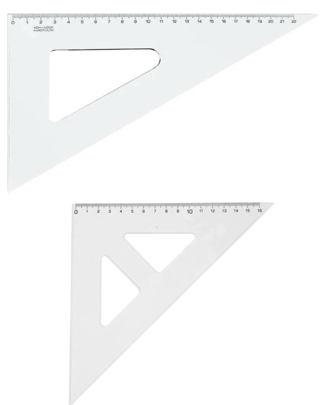 Набор - 2 шт Большие Пластмассовый угольник 30/60/90 градусов (22 см) и 45/45/90 градусов (16 см) Koh-i-noor