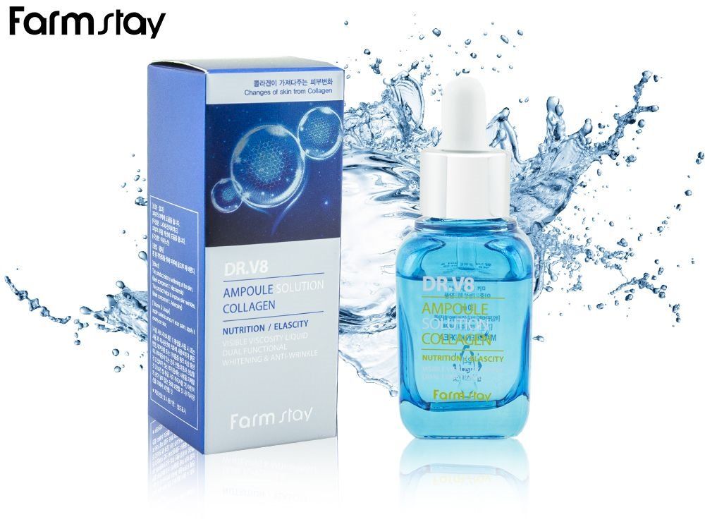 Сыворотка с коллагеном Farmstay Dr.v8 Ampoule solution Collagen, 30 ml. Farmstay Dr.v8 Ampoule solution Collagen ампульная сыворотка с коллагеном, 30 мл. Сыворотка ампульная Dr.v8 Ampoule solution Collagen Farm stay 30 мл. Сыворотка для лица Farmstay Dr.v8 Ampoule solution Collagen 30 ml. Farm stay solution
