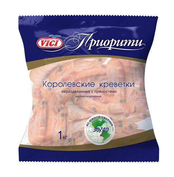 Креветки Королевские 30/40 в/м с пряностями VICI, 1 кг