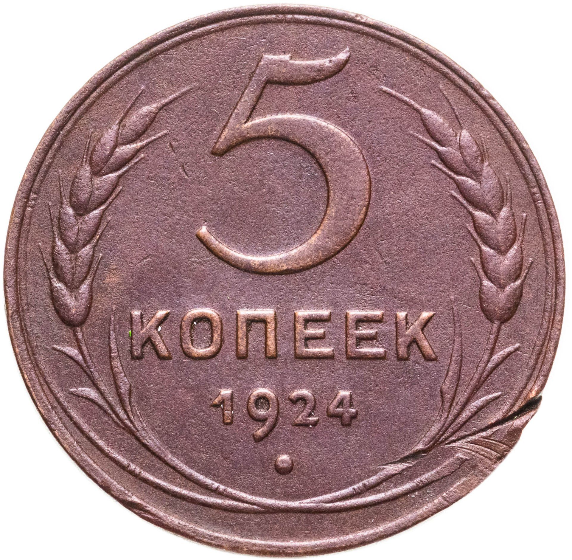 Каталог монет 1924. Копейка 1924. Монета 5 копеек 1924 a031001.