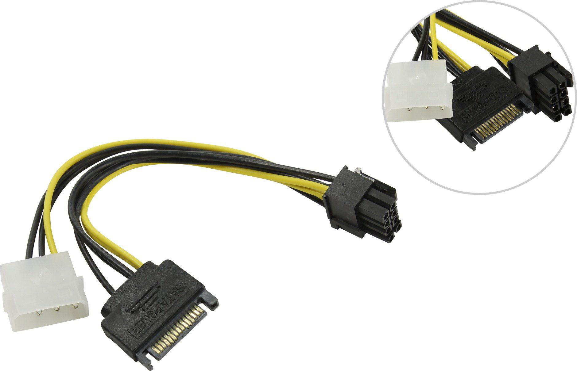 ПереходникпитаниядлявидеокартOrientC5780.2метра(Molex8981,SATA7-pin->PCI-E6/8pin)