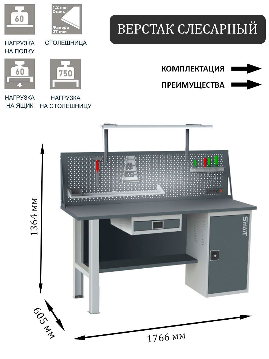 Верстак тиски размер стола 605х240мм sturm 1075 03 88x13