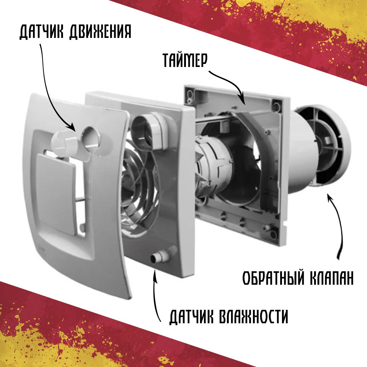 Вытяжной вентилятор с обратным клапаном для туалета бесшумный