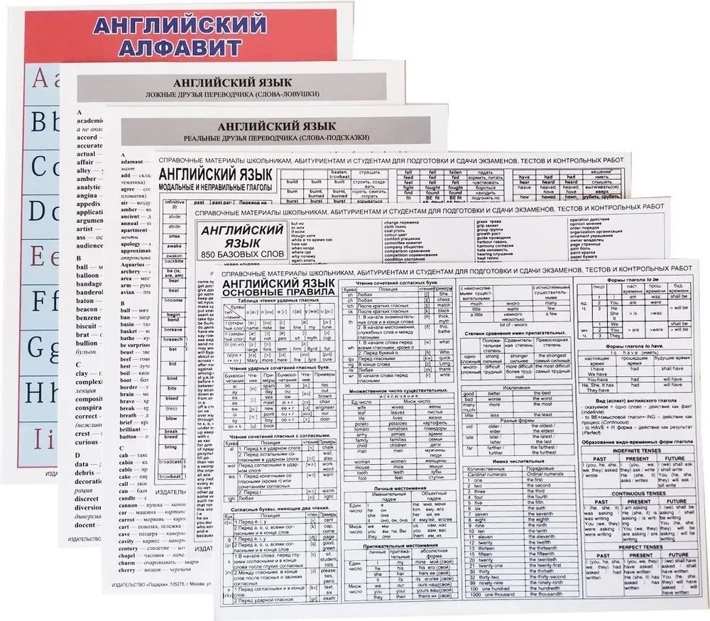 Карточки шпаргалки для школы (ламинированные). А5 Английский язык. 6шт.