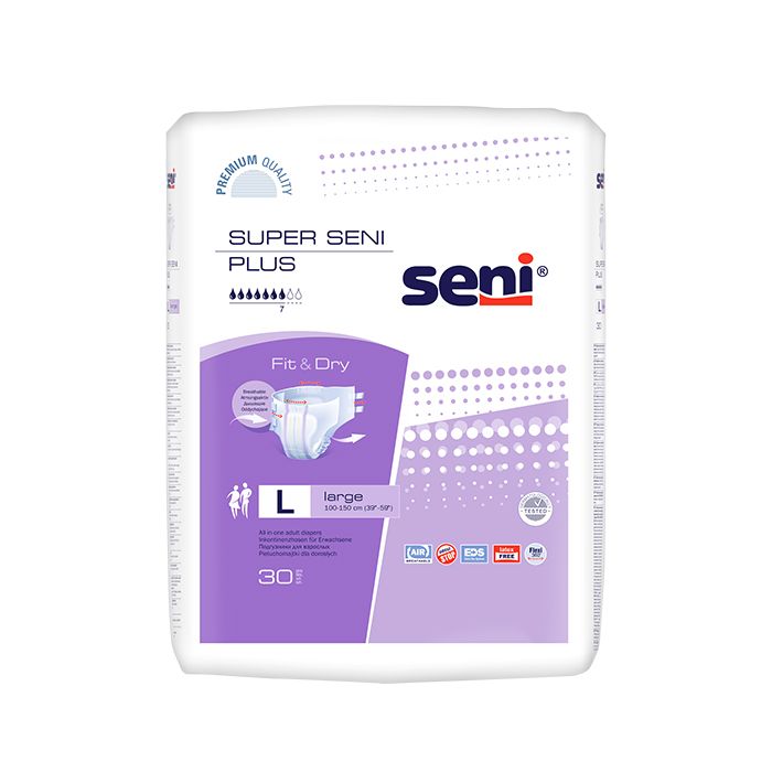 Подгузники для взрослых Super Seni Plus Large (№3), объем талии 100-150 см, 30 шт.