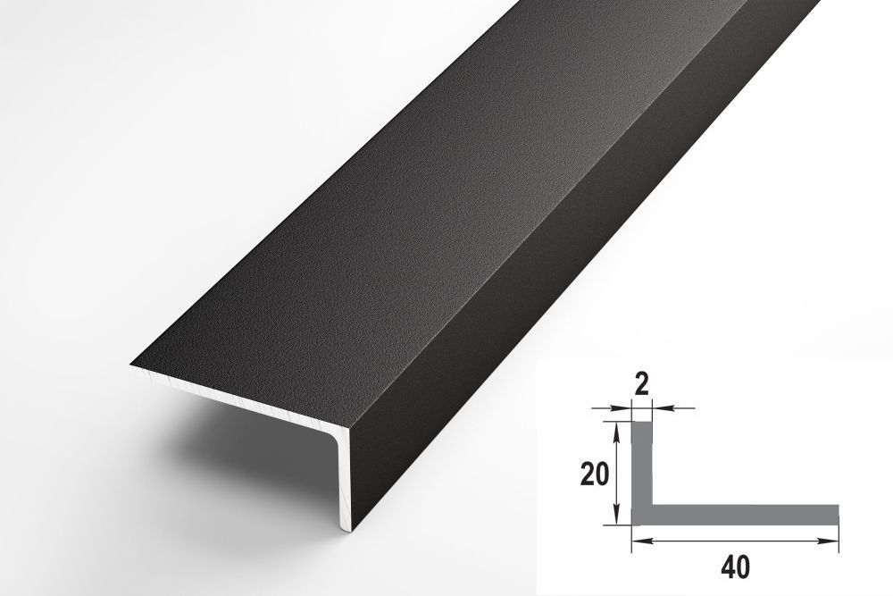 Уголок алюминиевый 40x20 мм, длина 2,7 м, профиль угловой внешний Лука УП 14-27, окрас черный 015