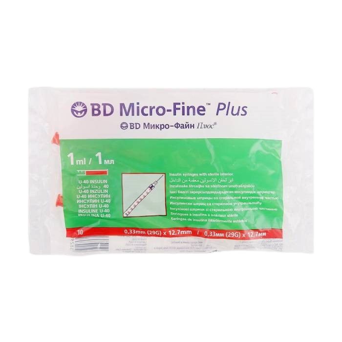 Шприц инсулиновый BD Micro-Fine Plus 1мл/U-40 29G (0,33мм x 12,7мм) 10 шт