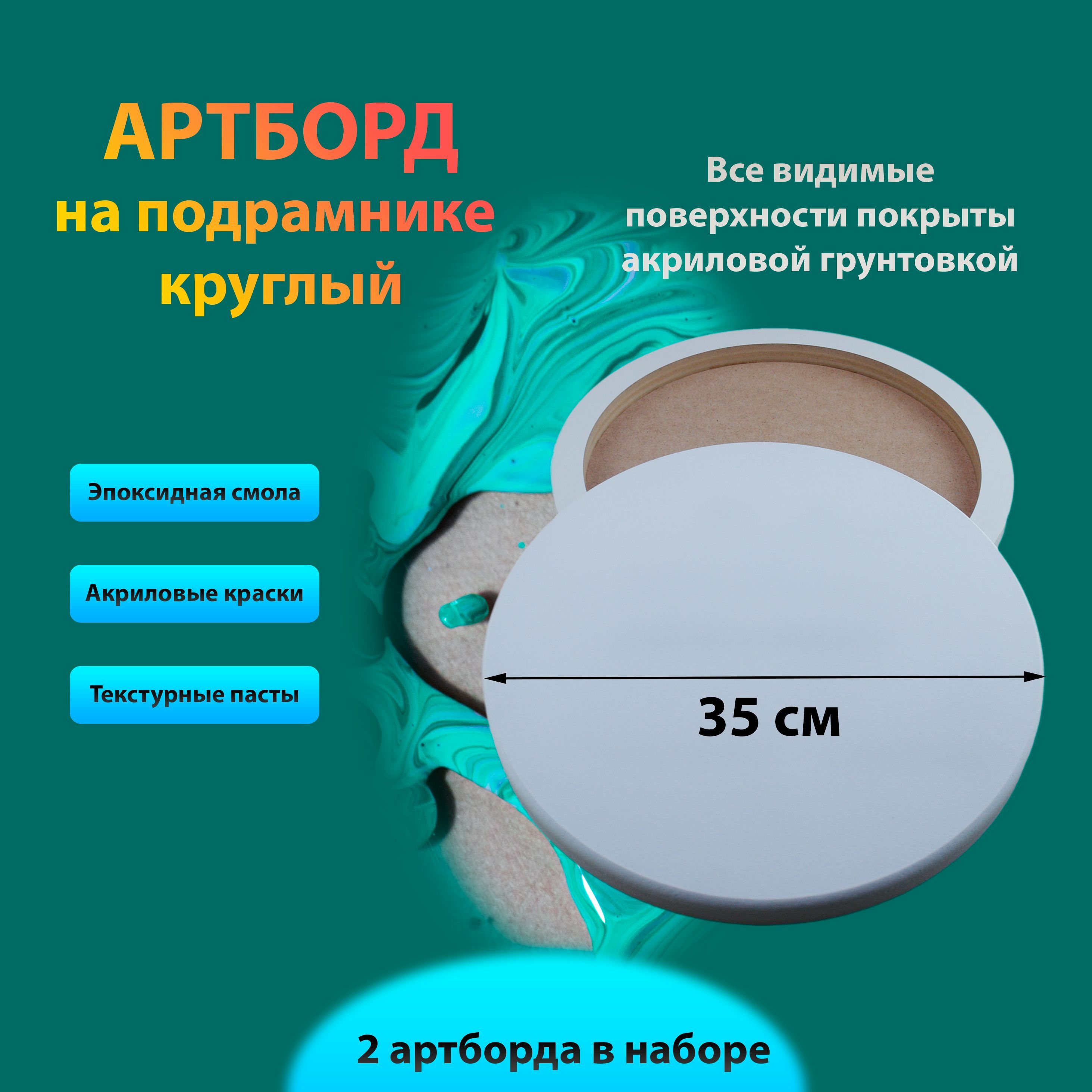 Артборд круглый на подрамнике 35 см загрунтованный, с ламинацией, заготовка для эпоксидной смолы