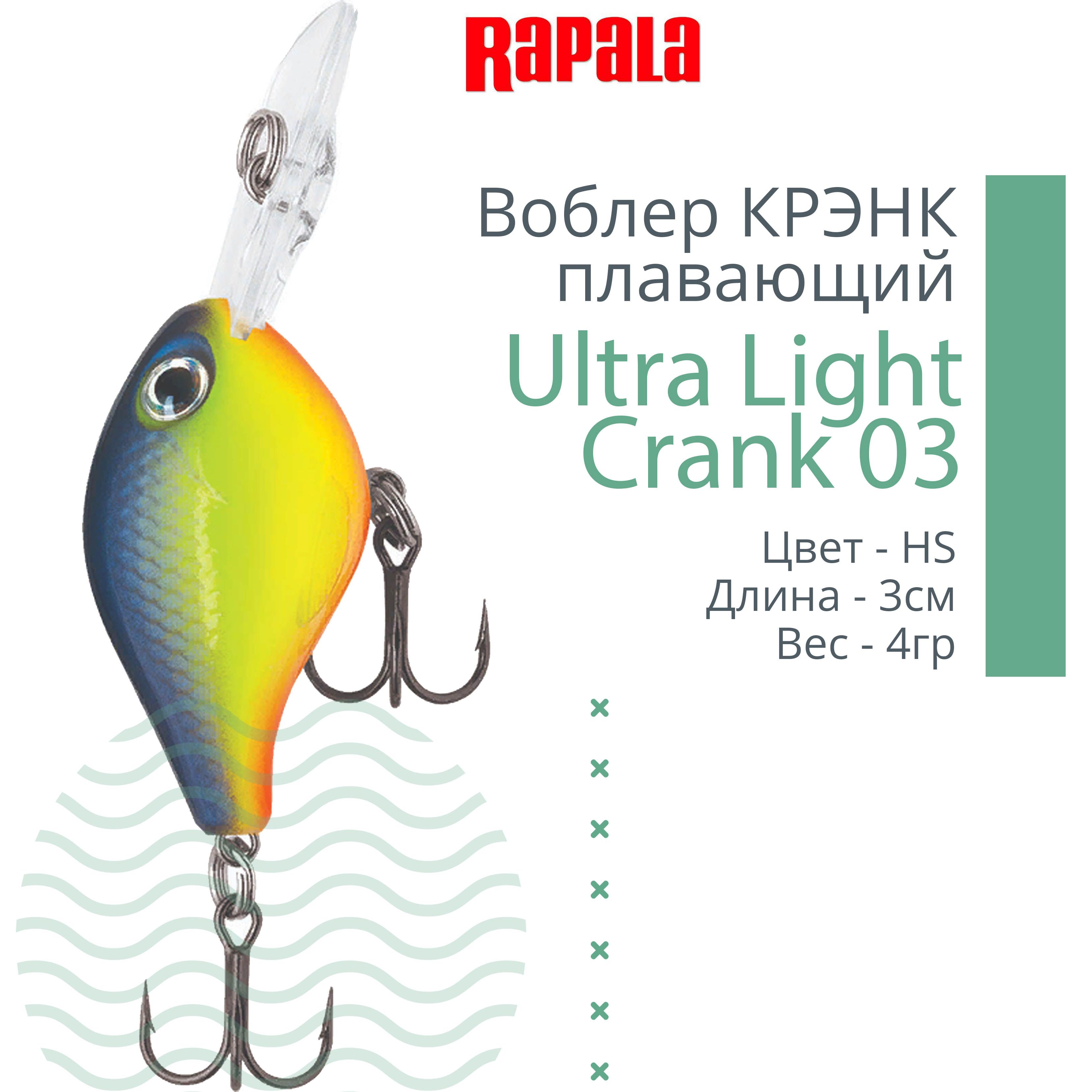 ВоблердлярыбалкиRAPALAUltraLightCrank03,3см,4гр,цветHS,плавающий