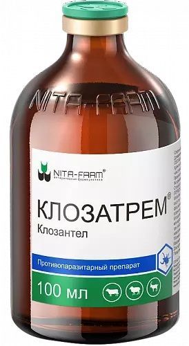 Клозатрем (NITA-FARM) противопаразитарный раствор для инъекций для сельскохозяйственных животных, 100 мл.