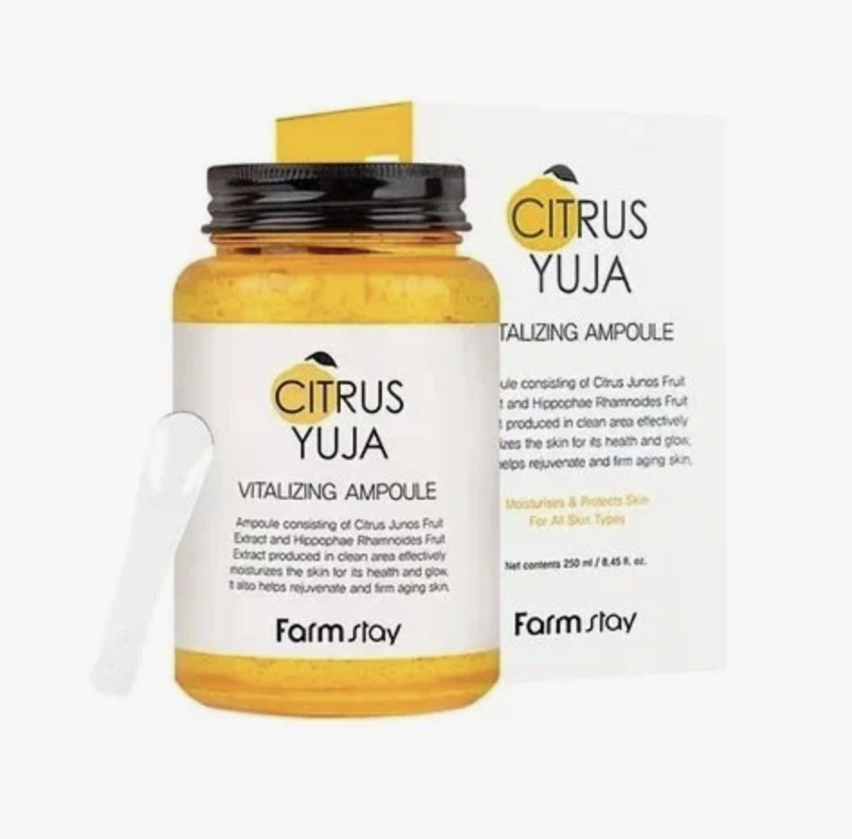 FarmStay Ампульная сыворотка для лица с экстрактом юдзу Citrus Yuja Vitalizing Ampoule 250 мл, Корейская косметика