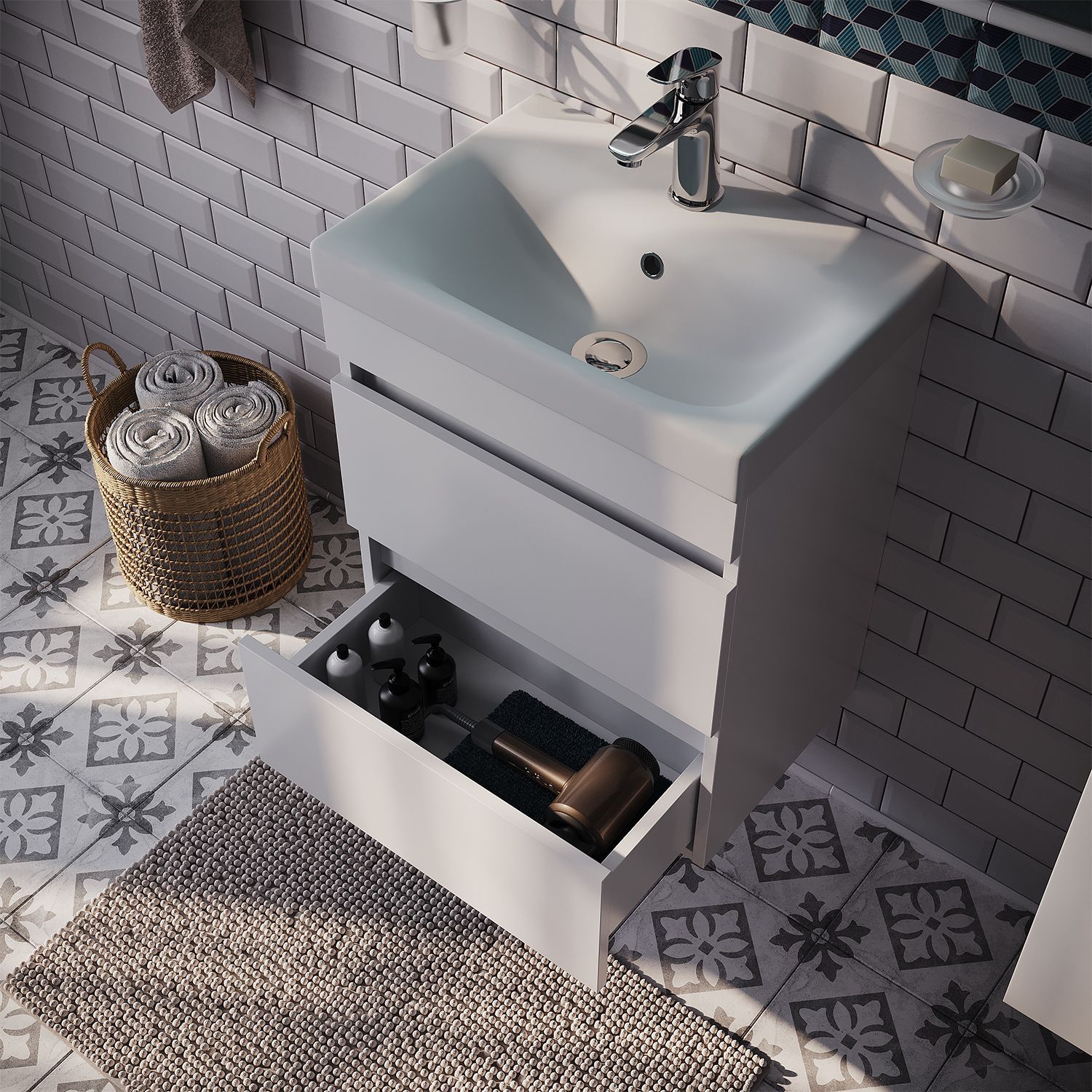 Фото товара на маркетплейсе ozon Тумба для ванной с раковиной, подвесная, с ящиками, 50 см, белая, IDDIS, Zodiac, ZOD5CB0i95K