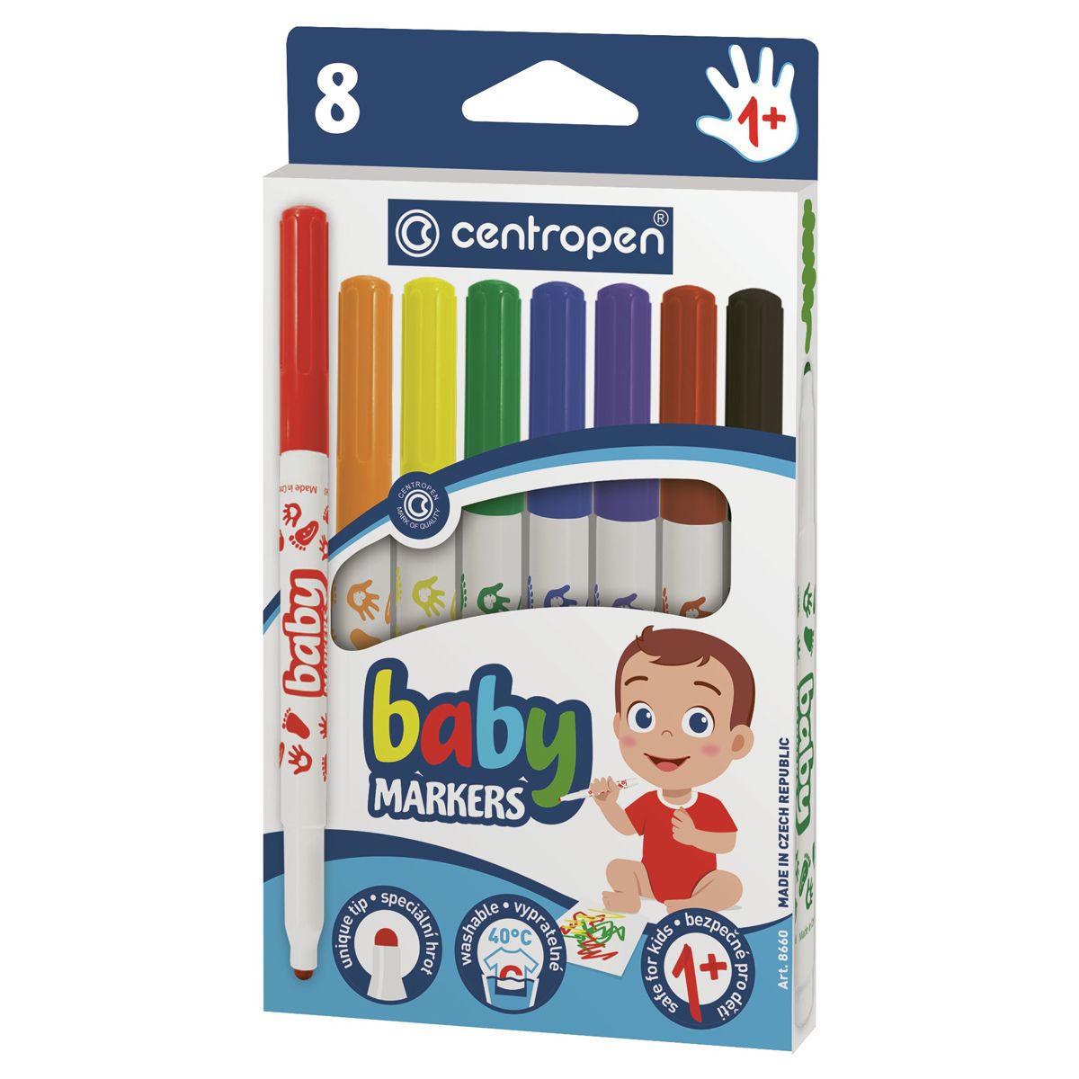 Фломастеры для рисования набор Centropen "Baby markers", 8 цветов, утолщенные, смываемые, картон, европодвес