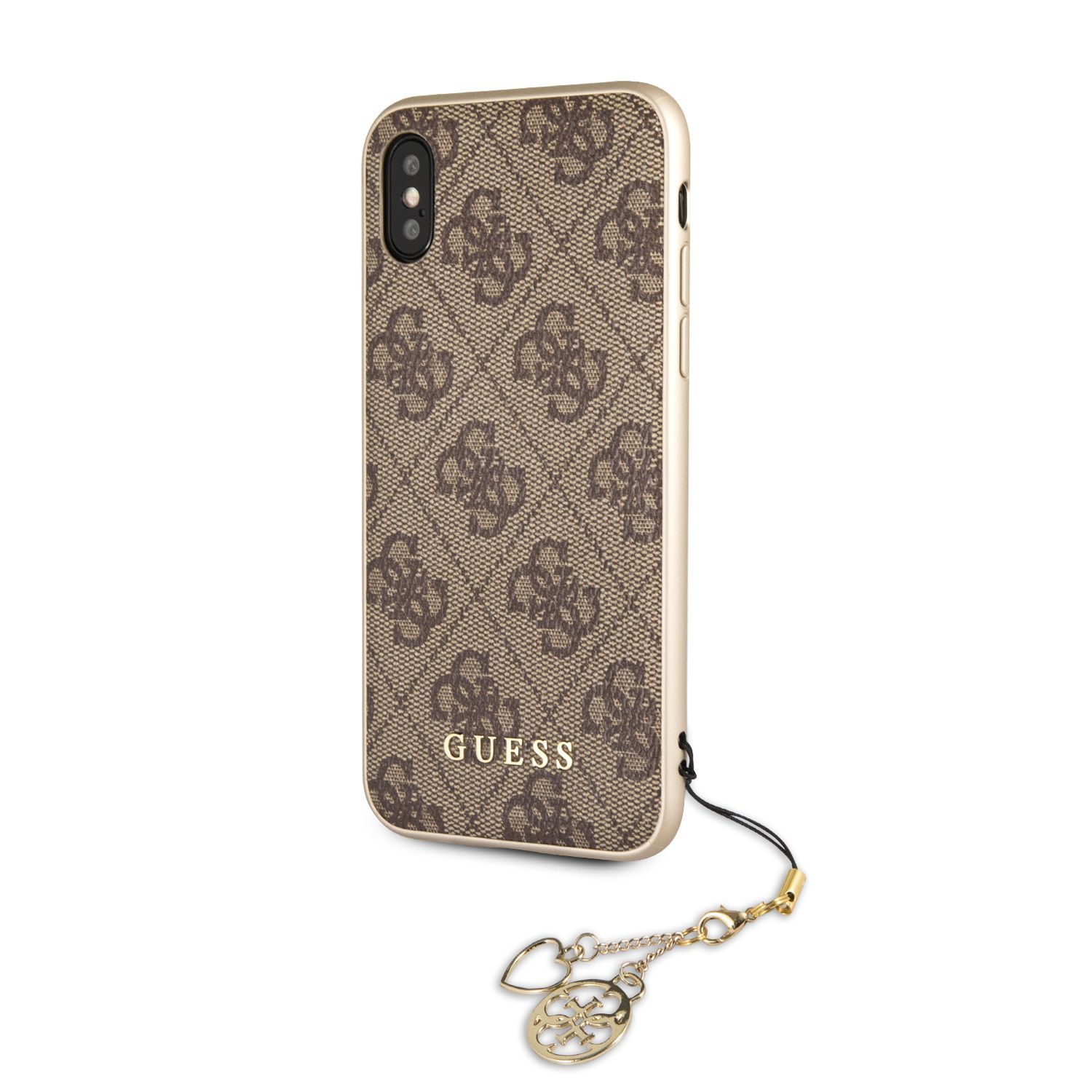 Чехол Guess PU leather на iPhone X XS / для Айфон из экокожи, с защитой  камеры, с принтом 4G и металлической подвеской, коричневый - купить с  доставкой по выгодным ценам в интернет-магазине