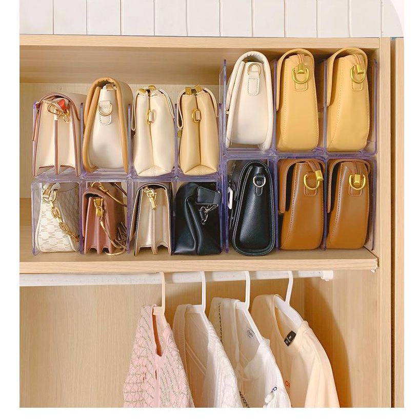 Стеллаж для сумок в гардеробной. Разделитель для сумок. Стеллаж для сумок. Прозрачная акриловая коробка для демонстрации. Разделитель для сумок.