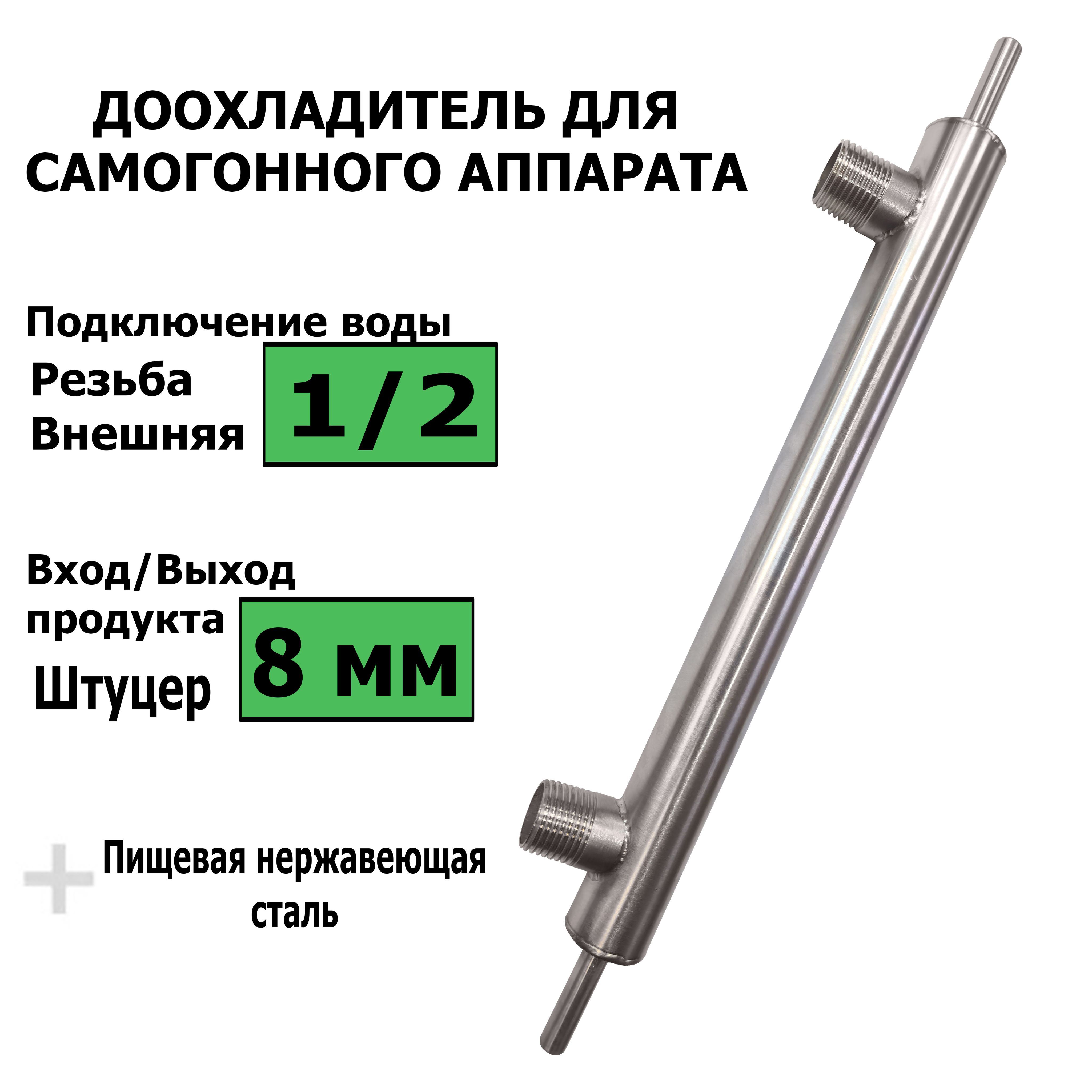 Доохладитель для самогонного аппарата (Трубки вход/выход продукта 8  мм)(Подключение воды резьба 1/2) (Увеличенный диаметр 25мм) - купить с  доставкой по выгодным ценам в интернет-магазине OZON (918399173)