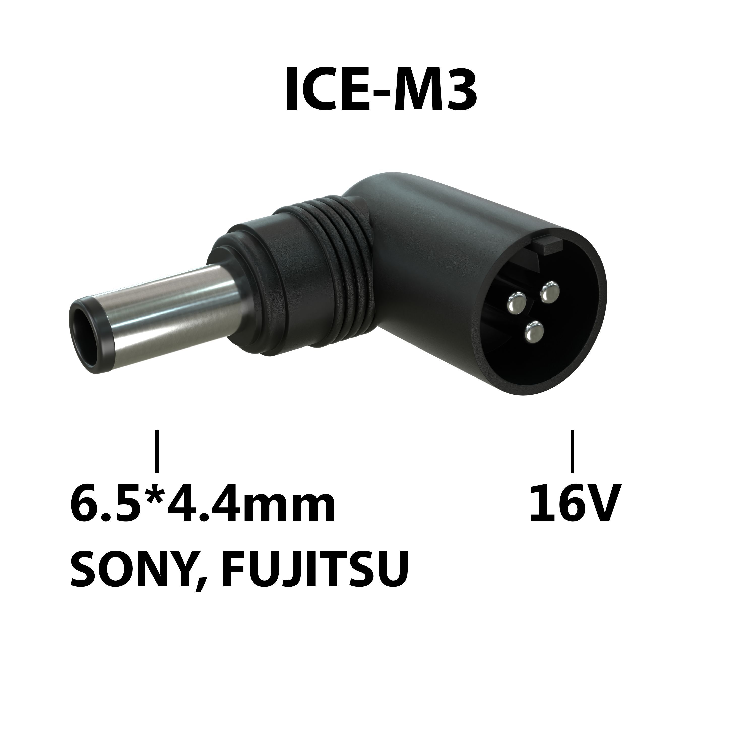 КоннекторадаптерпереходникпитаниядляноутбуковSONY,FUJITSU,ICEPADICE-M3,гнездо3pin16V-штекер6,5*4,4mm,угловой