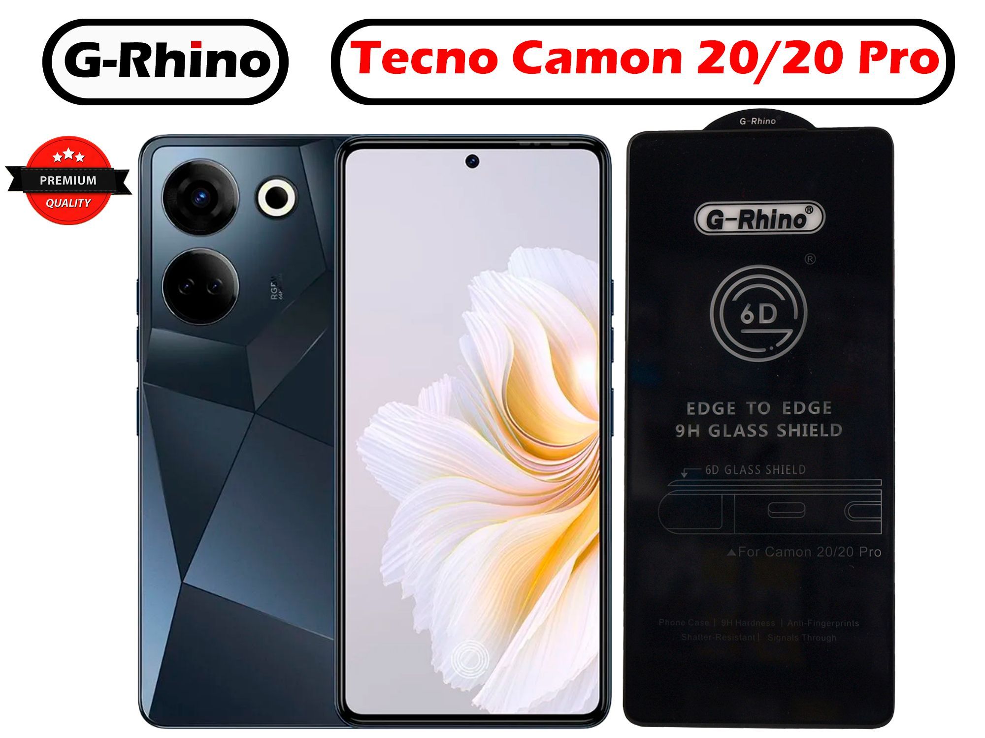 Защитное стекло G-Rhino для Tecno Camon 20 / 20 Pro бронестекло с полной  проклейкой полный экран черная рамка - купить с доставкой по выгодным ценам  в интернет-магазине OZON (1113673967)