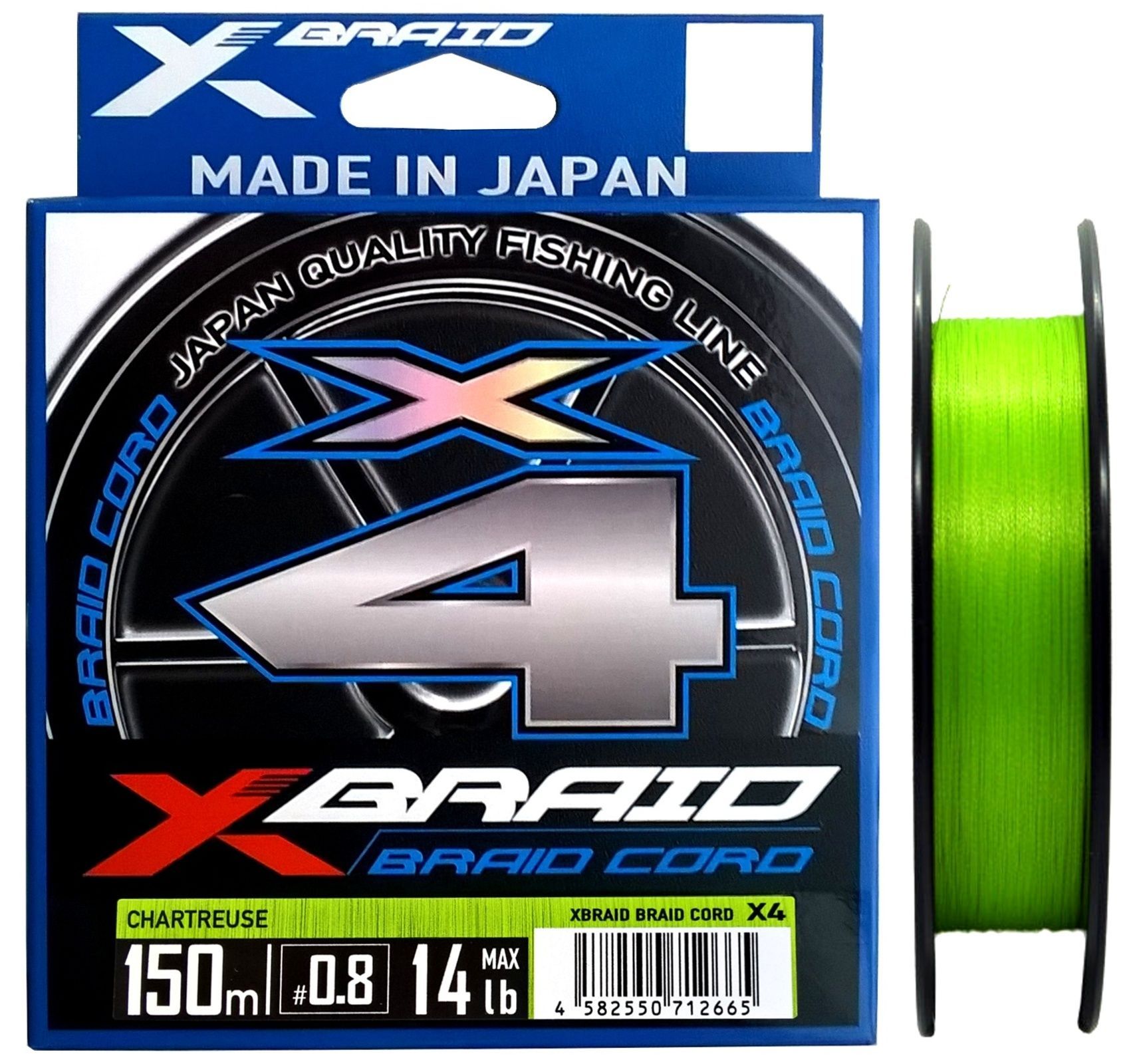 Плетёная леска (шнур) YGK X-Braid Braid Cord X4 150м. #0.8 (14lb) салатовый