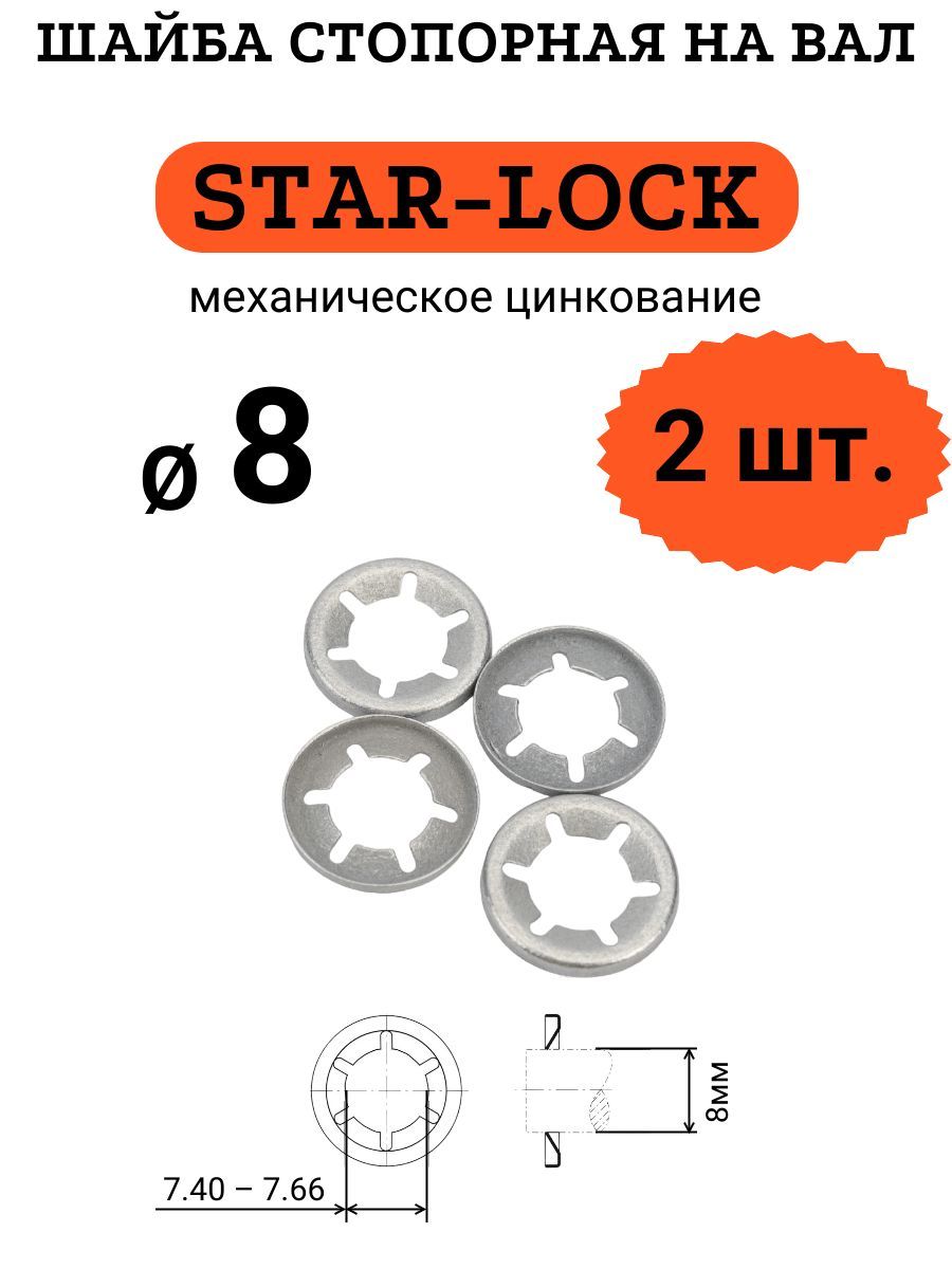 ШайбаSTAR-LOCKнавалD8(мех.цинк.),2шт.