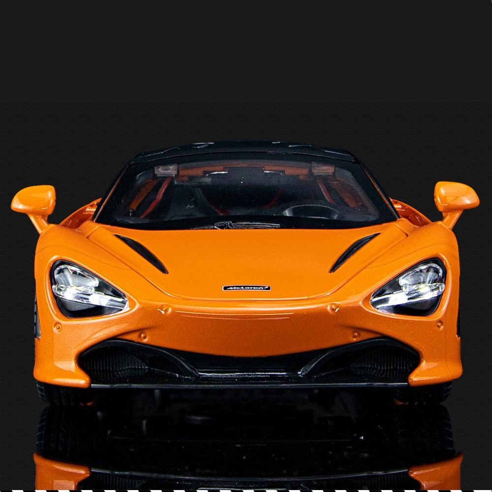 Машинка металлическая спорткар McLaren 720S Orange 1:24 длиной 20.5 см,  Коллекционная модель машины для взрослых, Игрушечный автомобиль с звуковыми  и ...