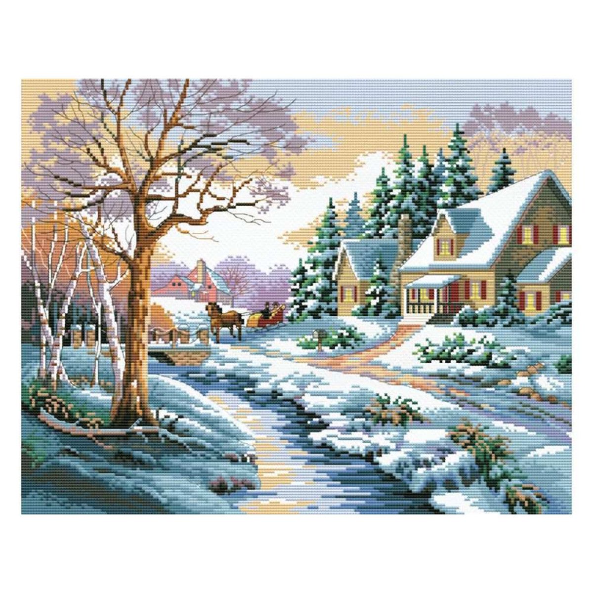 Схемы вышивки зимние пейзажи. Дименшионс зтмняч улица. Зимняя улица Дименшенс. 13691 Дименшенс. «Зимняя улица» Dimensions 13691.