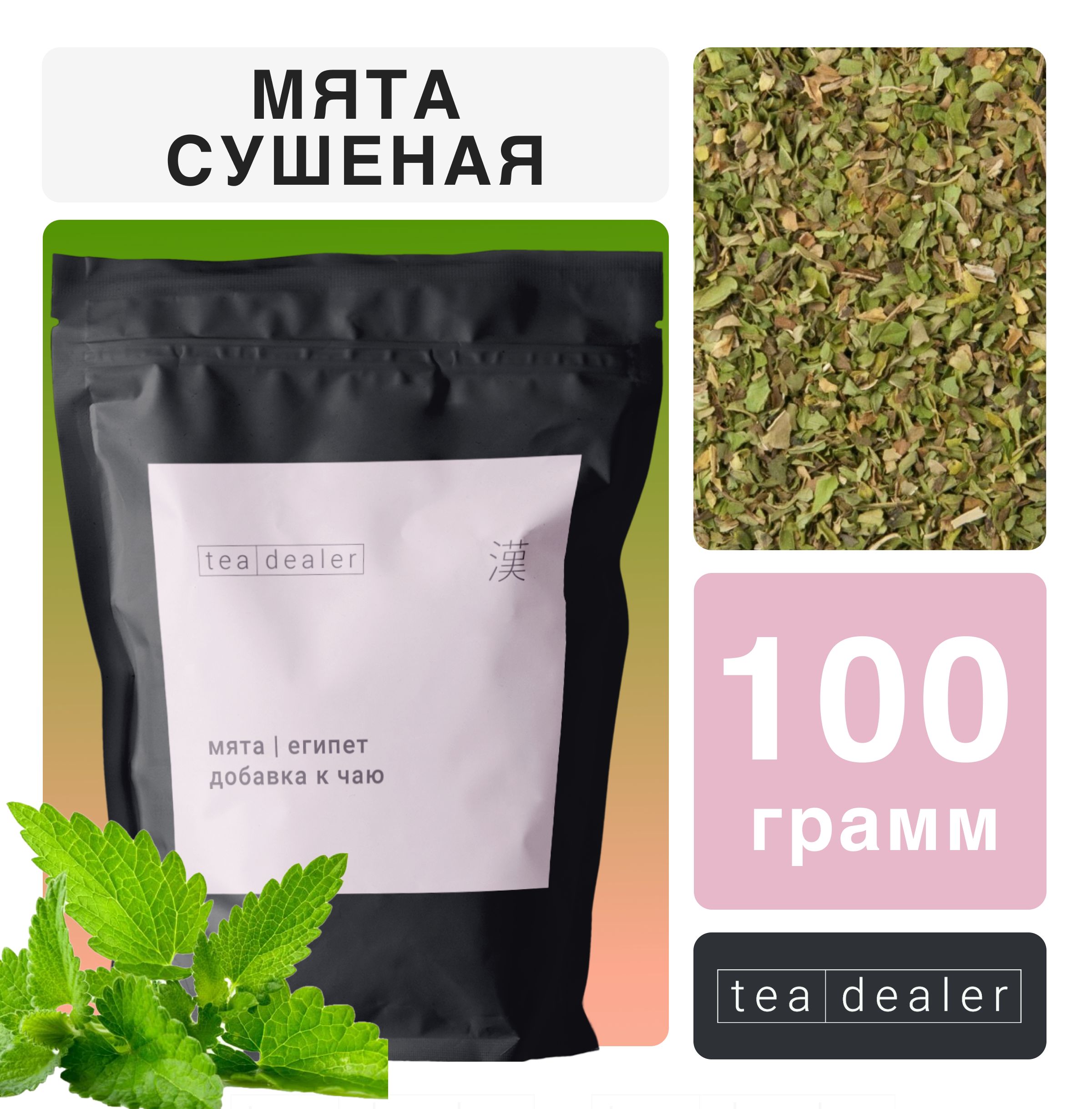 ТравянойЧайМятаСушеная,Перечная100гр.TeaDealer,(СушенаяЧайныйНапитокизЛистьевМяты,Подарочный)