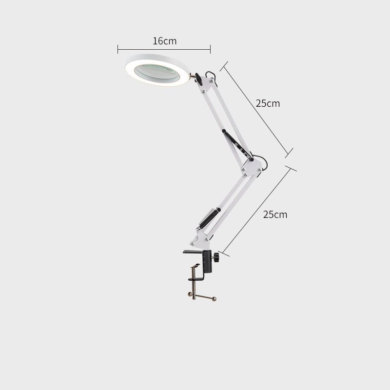 Лампанастольнаяслупой10X,нагибкомкронштейне25x25см,наструбцине,линза105мм,подсветка-регулировкаяркостиицвета.Белая