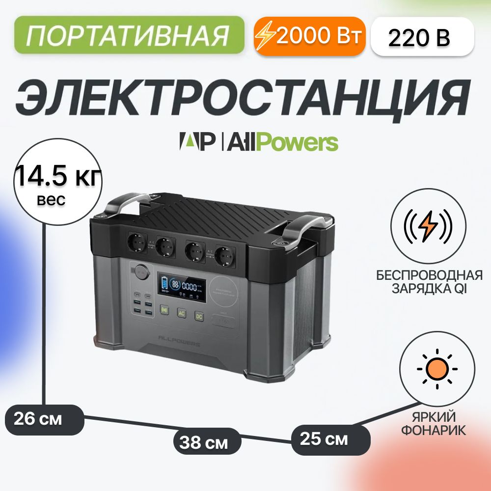 Портативная электростанция 220 в Allpowers S2000 2000Вт/ 405 405 мАч