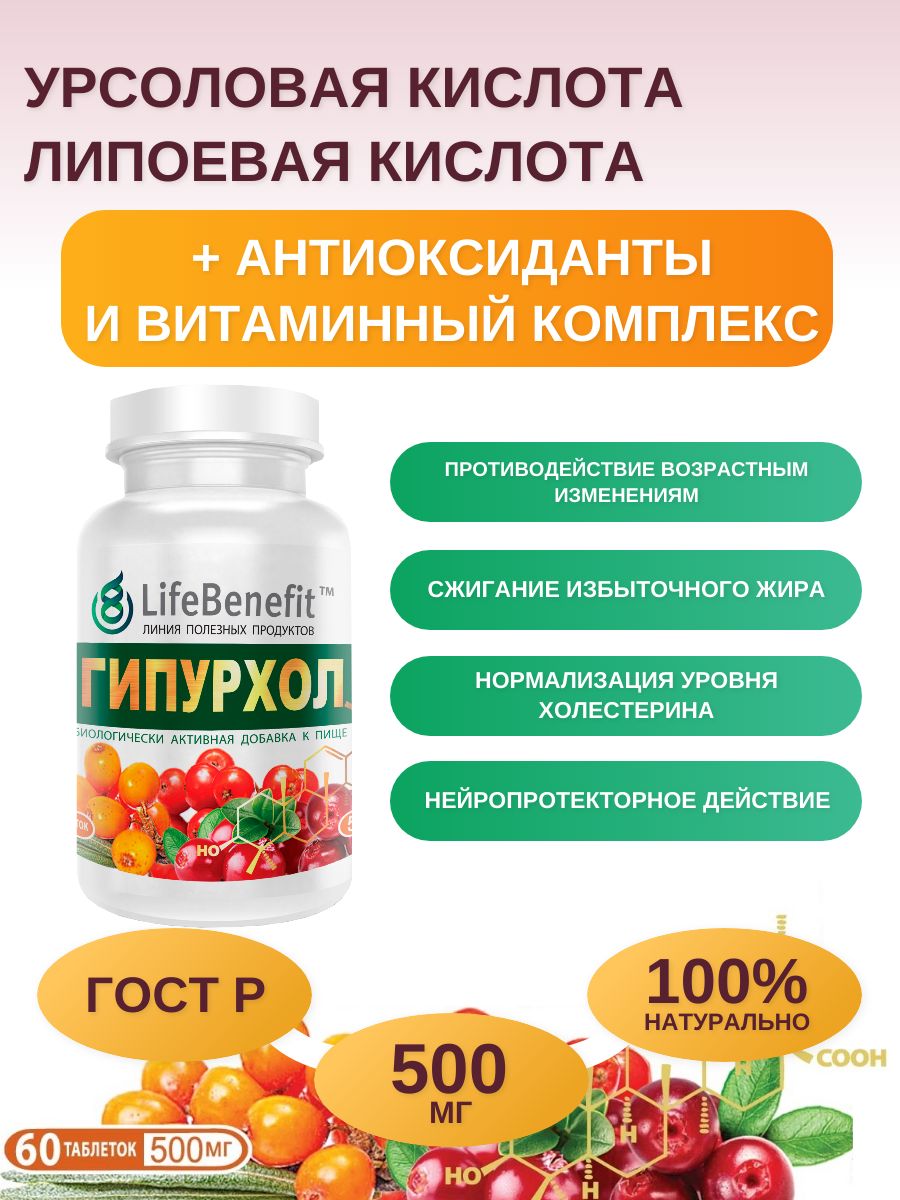 Урсоловаякислота+Альфа-липоеваякислотаГипурхолUrsolicacid+AlphaLipoicAcidHypurchol