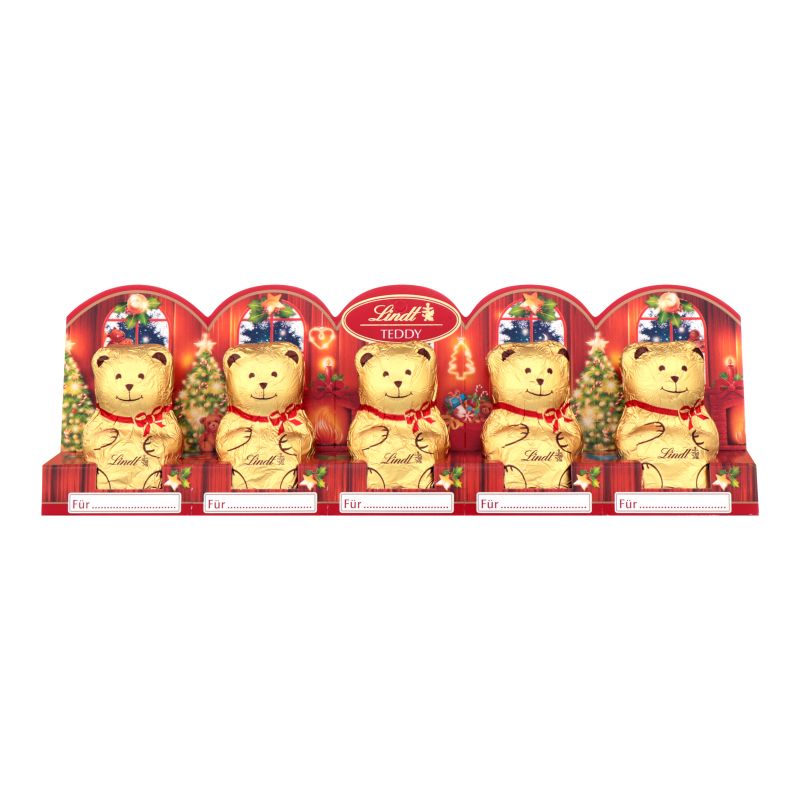 Шоколадные фигурки Lindt Teddy золотые мишки из молочного шоколада, 5х10 гр (Финляндия)