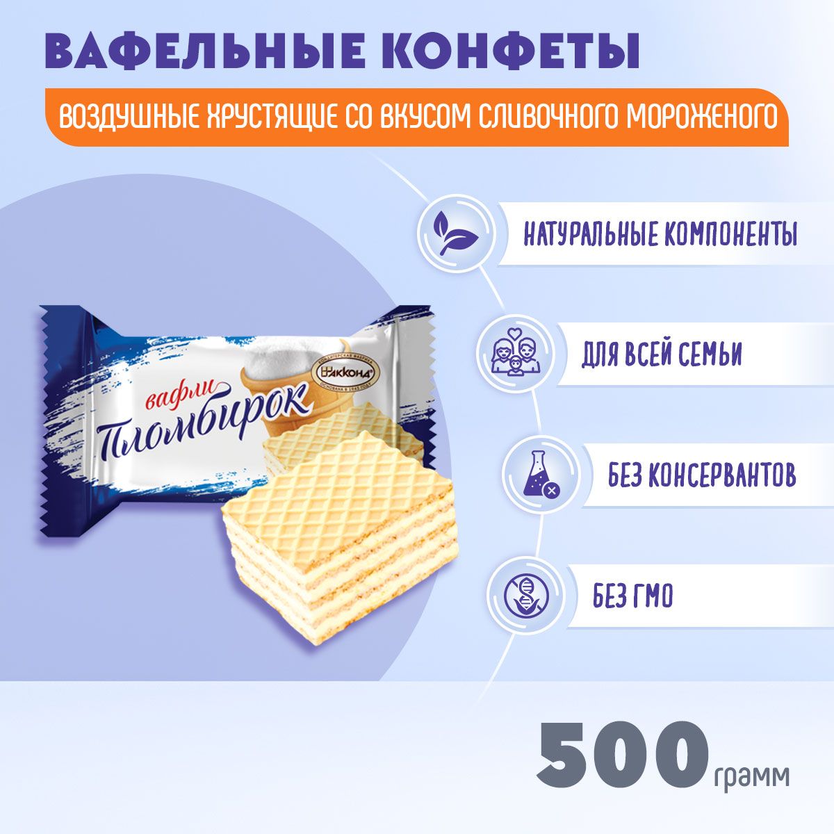 Вафли ПломбирОк 500 грамм Акконд