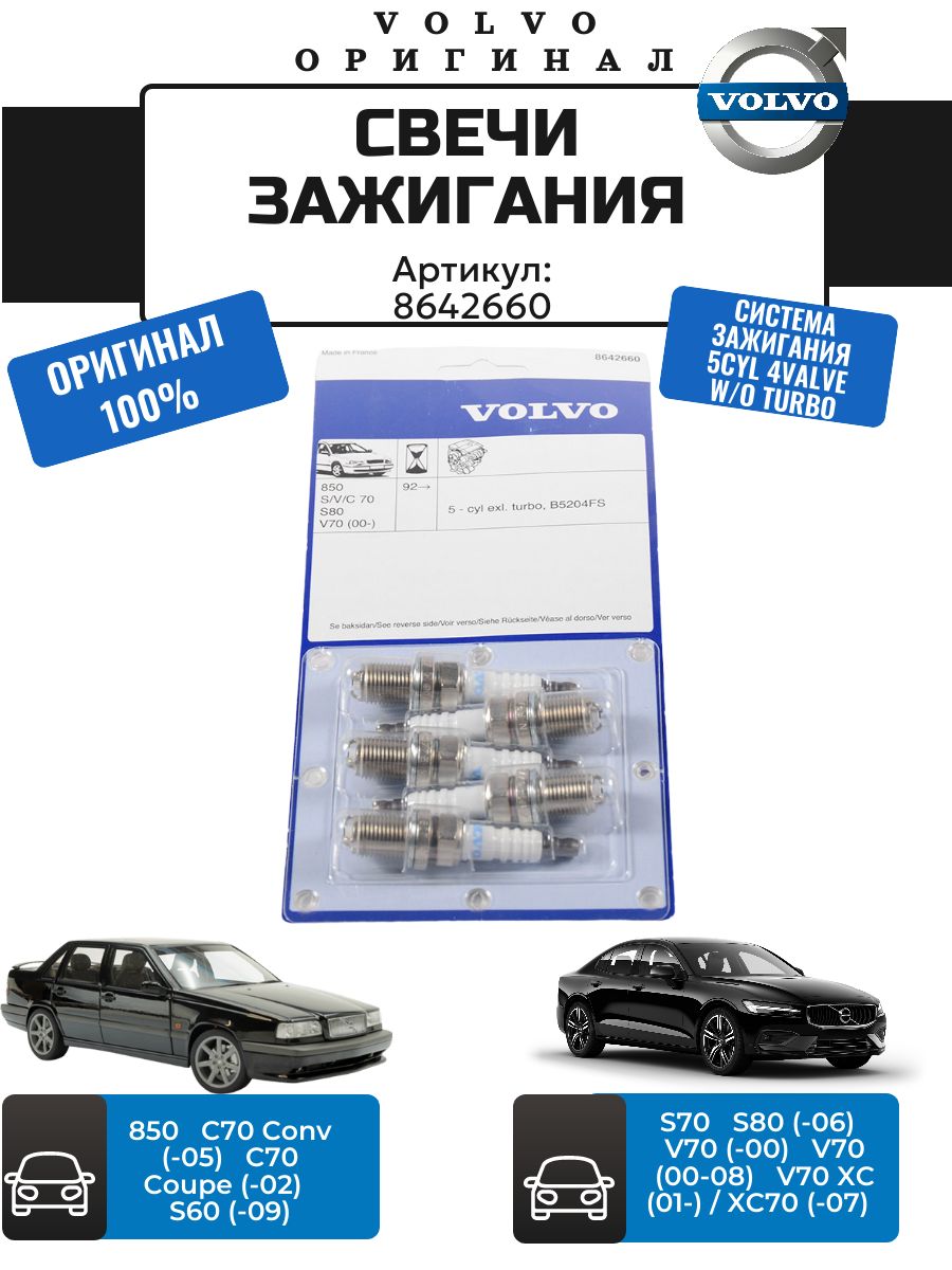 8642660Свечизажигания,комплектVolvoS60/702.0/2.4/2.5