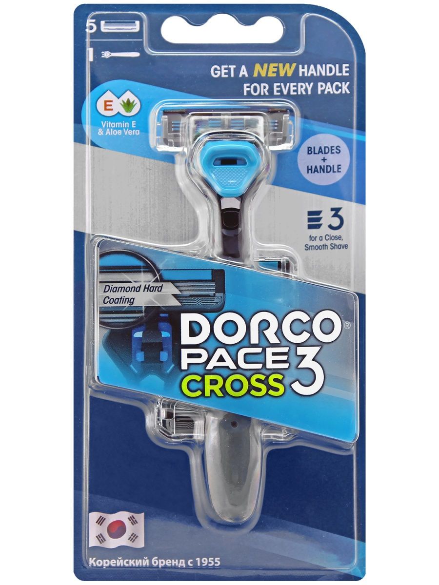 DORCO Pace CROSS 3 бритвенный станок + 5 кассет CROSS с 3 лезвиями, TRC 1005