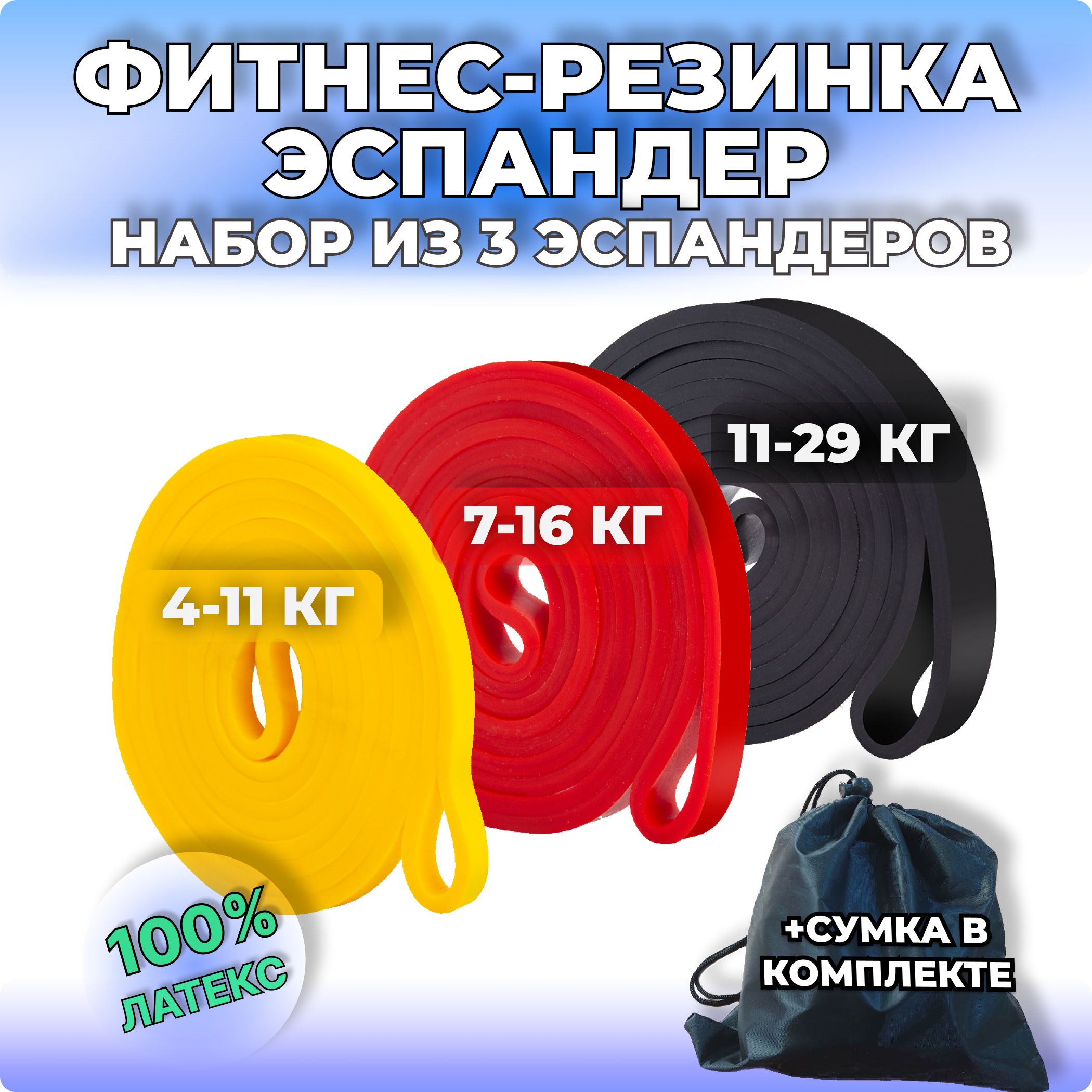 Резинки для фитнеса, эспандер, тренажер, набор 3 штуки и мешочек для хранения купить c доставкой на OZON по низкой цене (1377679053)