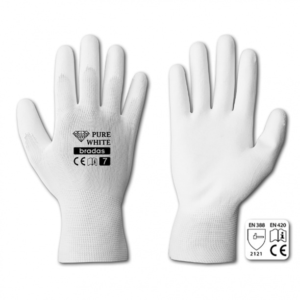 Перчатки рабочие полиэстер с полиуретаном Bradas PURE WHITE размер M белые  #1