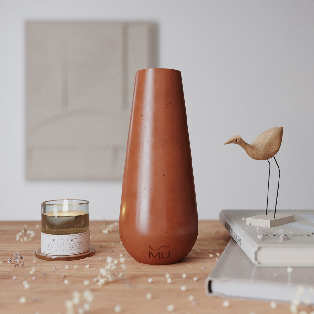 Декоративная ваза для сухоцветов Sophia M Gloss, 25 см, бетон, терракотовая глянцевая  #1