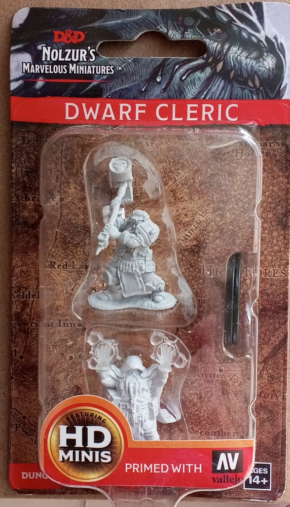 Гном (Дворф) Жрец, Dwarf. Набор из 2 грунтованных фигурок для настольных игр WizKids. ДнД / Dungeons #1