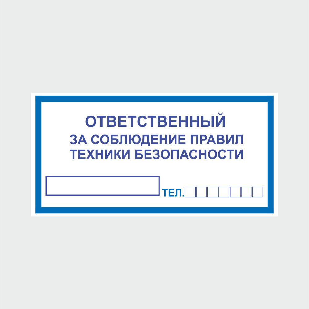 Наклейка Ответственный за соблюдение правил техники безопасности 20х10 см. 1 шт  #1