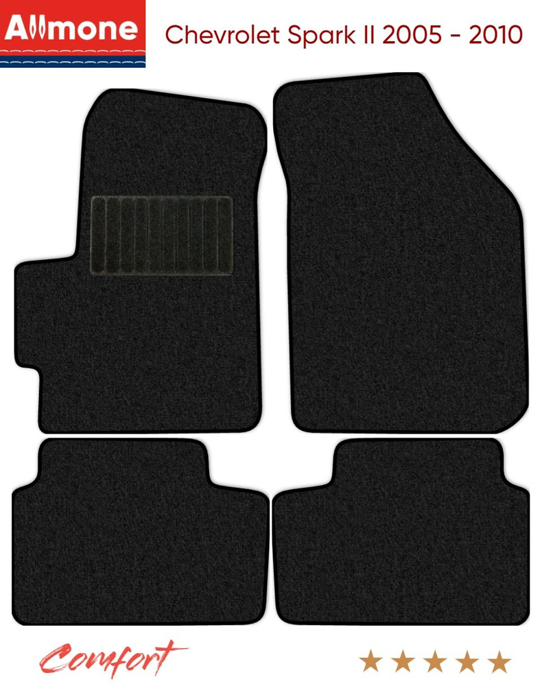 Коврики автомобильные в салон "Комфорт" для Chevrolet Spark 2 (M200) 2005 - 2010, черные, 4шт. / Шевроле #1