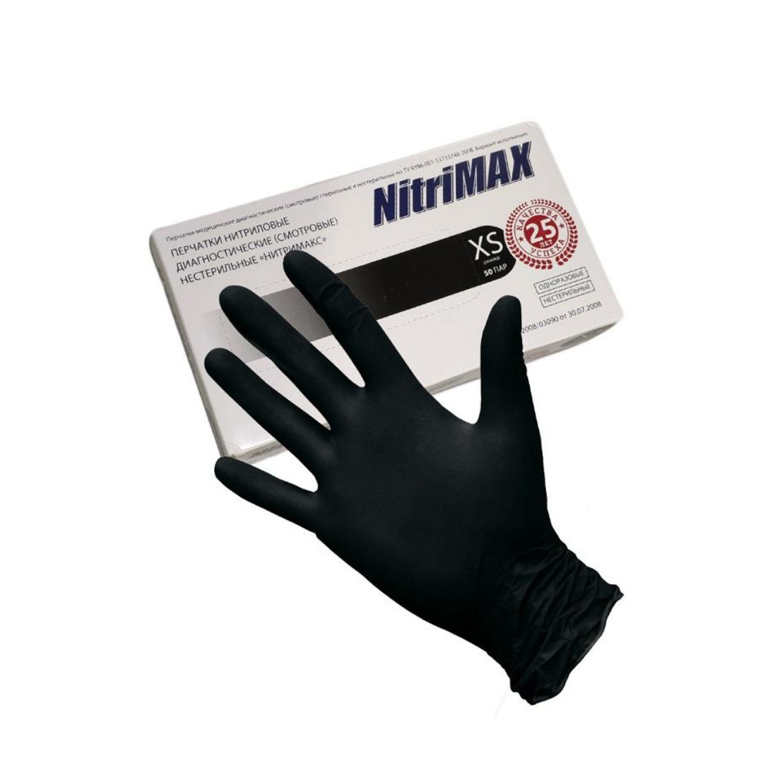 Перчатки медицинские NitriMax, 100 шт (50) пар, M, Нитрил, черный ...