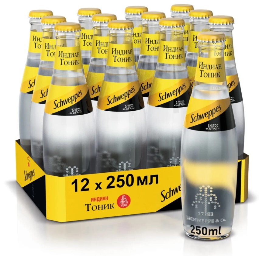 Schweppes Индиан Тоник напиток сильногазированный, 12 штук по 0.25 л ...