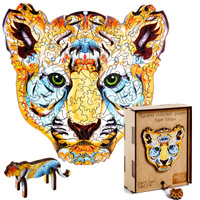 Деревянный пазл Милый Тигр Подарок размер 19x20 см,  100 деталей и подарок статуэтка Тигра. Спонсорские товары