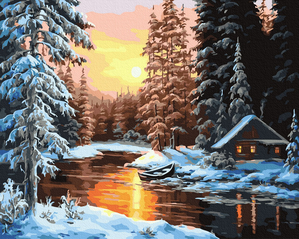 Картина по номерам Домик в зимнем лесу (40x50) Холст на подрамнике ...
