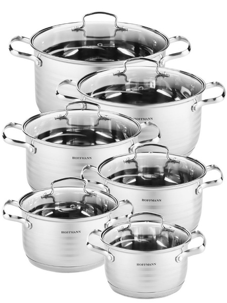 Набор кастрюль HOFFMANN, Нержавеющая сталь, 2,1 л, 7,3 л, 3,1 л ...