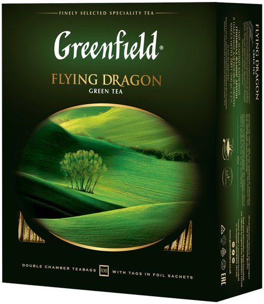 Чай зеленый GREENFIELD Flying Dragon, 100 пакетиков - 2 упаковки ...